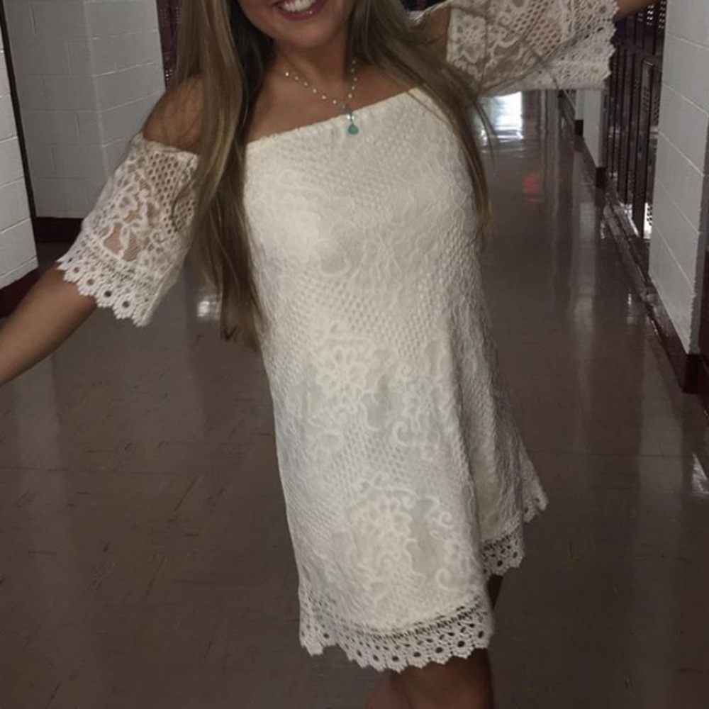 White lace off the shoulder dress